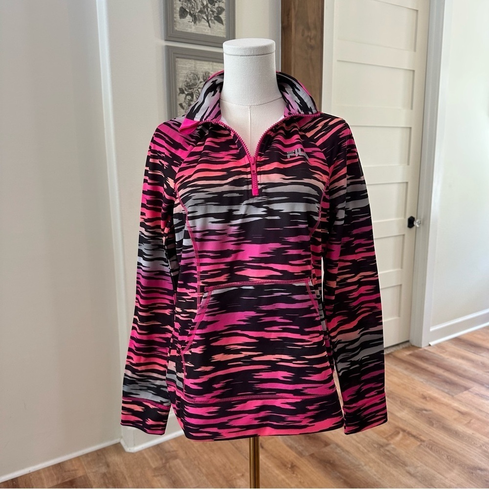 Fila Sport Women's Small Pink Black Athletic Sporty Quarter Zip Jogger Top